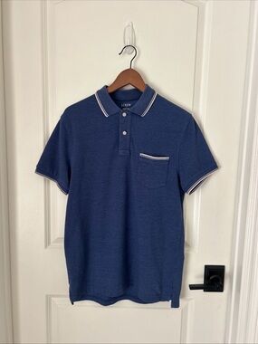 J.Crew Polo Shirt Mens Medium Blue Slim Fit Tipped Pocket Cotton Pique Preppy